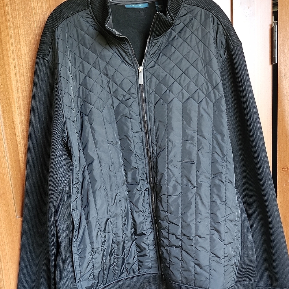 Perry Ellis Black Quilted Zip-Up Jacket With Sweater Sleeves
